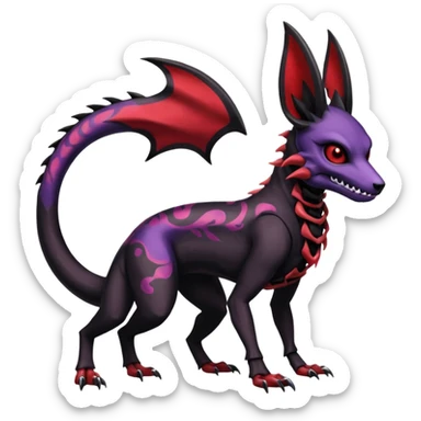 Gothic Black red purple Scaley Exotic Salandit-Umbreon-Houndoom-Fakémon-hybrid-creature (full body), 4 legs, skull face mask sticker