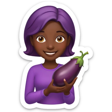 dark skin emoji girl with eggplant in her hand  sticker