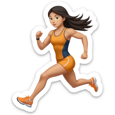 sexy and fully nude, asian muscled girl with long dark hair, running, nude feet sticker