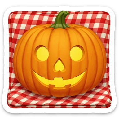 Pumpkin carving on a red gingham blanket  sticker