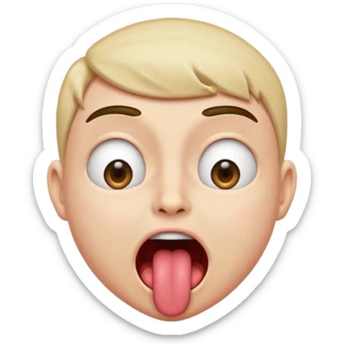 Head shaking while tongue sticking out and eyes open sticker