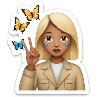 🥹 with a peace sign and butterflies sticker