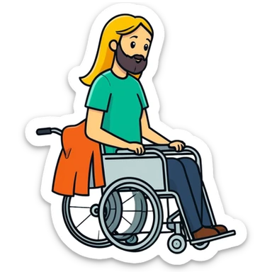 Single Boy in wheelchair with a beard with single blonde women pushing sticker