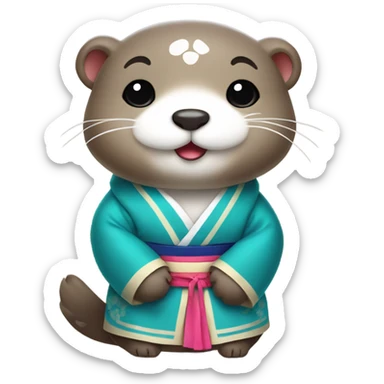 A cute otter wearing traditional Korean hanbok for Korean holidays, visible only up to its neck. sticker
