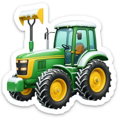 Green tractor with yellow blade pushing snow sticker