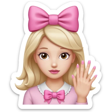 Uñas rosas con piel blanca y un moño sticker