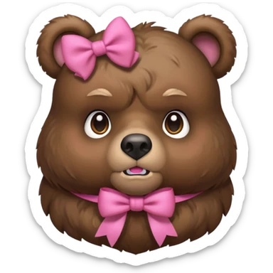frowning bear with a pink bow, portrait, bust up sticker