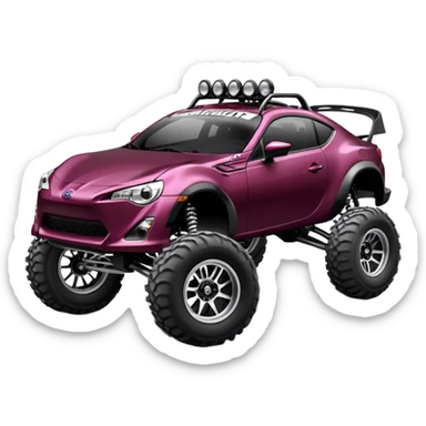 2013 scion fr-s black cherry off road 4wd monster Baja dessert stadium racer number 86 with long travel suspension, shiny silver wheels, exaggerated black fender flares  sticker