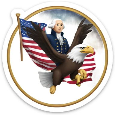 George Washington flying on a bald eagle holding a American flag  sticker