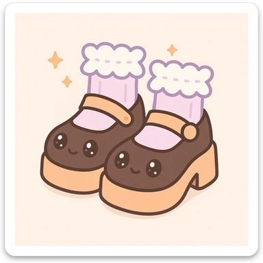 Add cute frilly pastel socks to the BLACKPINK-inspired gothic shoes with pastel orange accents, keep them kawaii style, no hearts. sticker