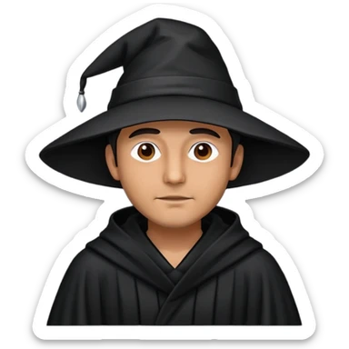 man in black robe with black pointy hat sticker