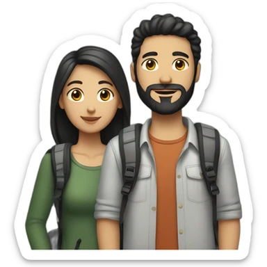 White Couple, he with beard and black hair, both have backpacks sticker