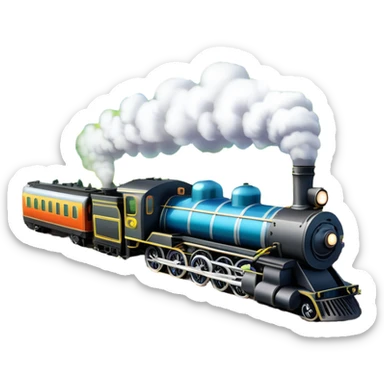 An icon showing a vibrant PC game train simulator scene with a steam locomotive traveling through a colorful countryside. The design features lush landscapes, winding tracks, and detailed railway elements, symbolizing the strategy and creativity of simulation games. Transparent background sticker