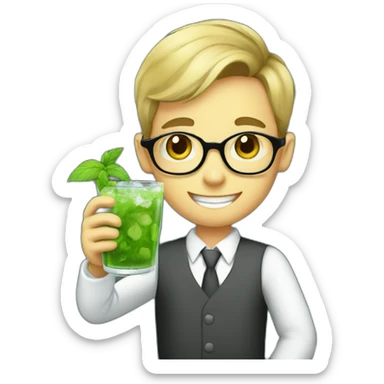 young boy teacher with blackboard drinking mojito sticker