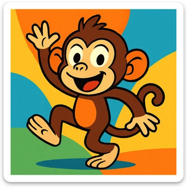 playful monkey, cartoon style, vibrant colors, fun expression sticker
