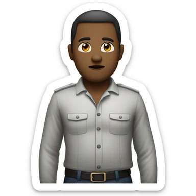 person standing with their arms in a akimbo stance. (arms on the hips) and with a serious face like he is waiting  sticker