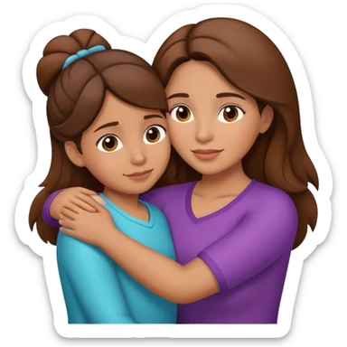 Hispanic mother and daughter brown hair hugging sticker