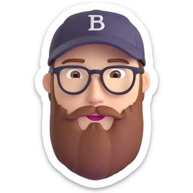 adventurer with beard, glasses and backwards baseball cap sticker