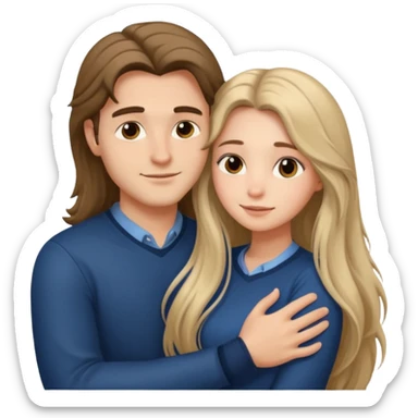 emoji ios 18 guy and girl are hugging, the girl has long beautiful hair, the guy looks respectable EMOJIS IOS 18 sticker