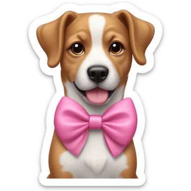 Dog wearing a pink bow sticker