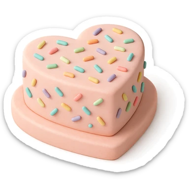 heart-shaped fondant cake with rainbow sprinkles, transparent background sticker