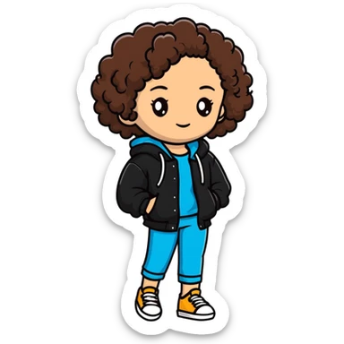 Full body teenage girl with curly brown hair, choni style with urban clothes sticker