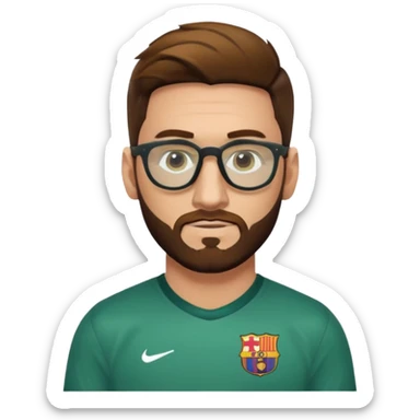 Un hombre castaño con el pelo como el de messi con barba peliroja con ojos de color miel ropa floja camisa verde y con lentes de sol sticker