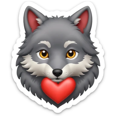 cute dark grey wolf inside heart sticker