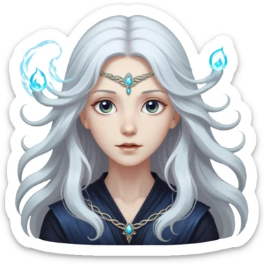 White silver Long Haired Women, Mystic seer — hair floating, glowing eyes sticker