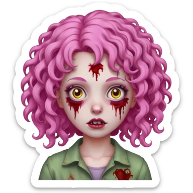 zombie girl with pink curly hair  sticker