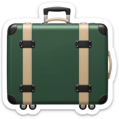 dark green ribbed suitcase with light beige handle and wheels sticker