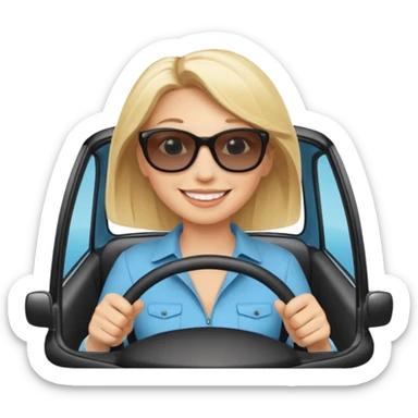 blonde woman driving car. Happy face confidence sticker