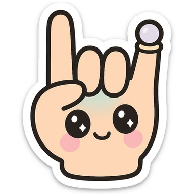 hand with ring finger extended, other fingers folded, kawaii cartoon style sticker