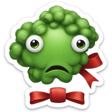 A brokkoli with eyes and a red bow  sticker