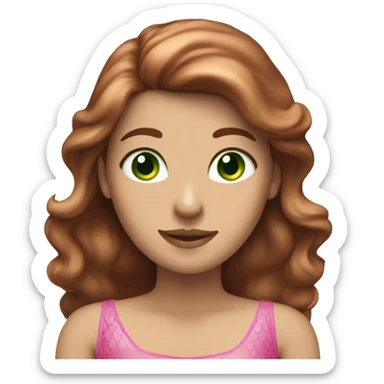 A brown-haired woman with green eyes as a pink mermaid with wings. sticker