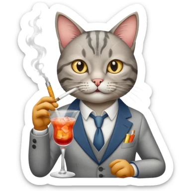 Cat smoking while having a drink on the other hand  sticker