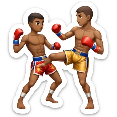 Cinematic Realistic Traditional Muay Thai Emoji, depicted as an intense dynamic martial arts scene featuring a fighter in traditional Muay Thai stance and attire, rendered with rich textures and energetic dramatic lighting that captures the sport's raw power. sticker