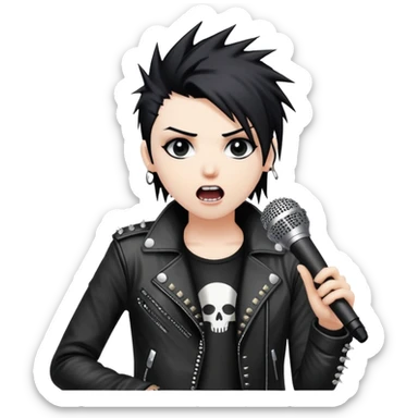 emo rockstar with spiked hair, studded jacket, singing into a microphone sticker