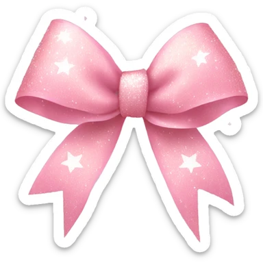 light pink ribbon bow, glitter, with shimmering stars on it sticker