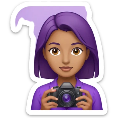 Female photographer wearing purple sticker
