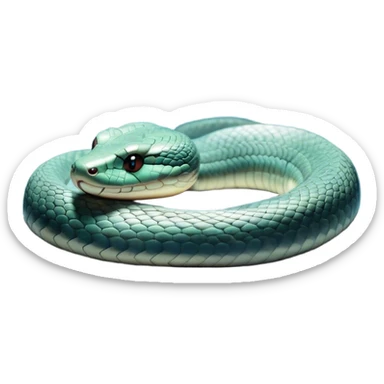 Meme-Worthy Cute Sleeping Chinese Water Snake Portrait Emoji, Head resting peacefully with a contented smile, showcasing a slender, graceful build and a luxuriously soft, shimmering scaled body, eyes gently closed in serene, fluid slumber, Simplified yet hilariously adorable features, highly detailed, glowing with a soft, drowsy aquatic light, high shine, relaxed and utterly lovable, stylized with an air of playful laziness, soft glowing outline, capturing the essence of a sleeping water snake that feels destined to become the next viral sensation of adorable aquatic rest! sticker