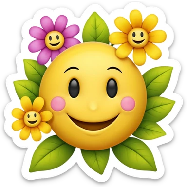 Happy emotional smiley face with colorful flowers sticker