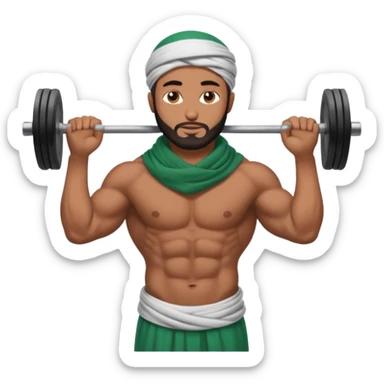 brown muslim man pushing weight wearing palestinian scarf sticker