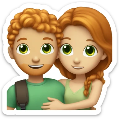 Ginger boy with blue eyes and brunette girl with green eyes couple hugging sticker