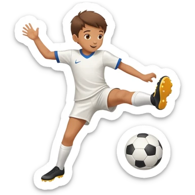child kicking a ball, cheerful and energetic, motion lines to show action sticker