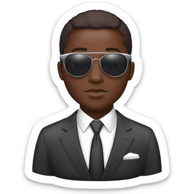 Dark-skinned African man with sunshades in an office background, wearing a suit.  sticker