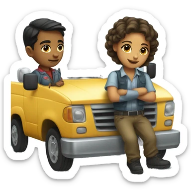 Mexican Boy and girl tow truck drivers together  sticker