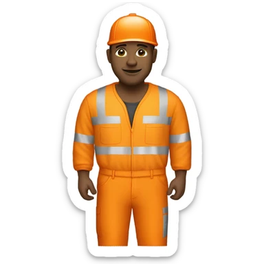 white man standing wearing orange hi visibility overalls  sticker