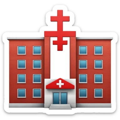 A hospital building with a large red +. In PNG format. sticker