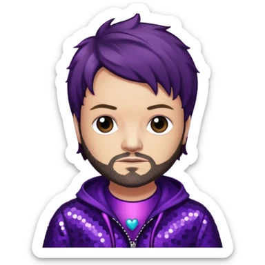 Bam Margera from Jackass with dark brown hair, dark purple sequin outfit sticker